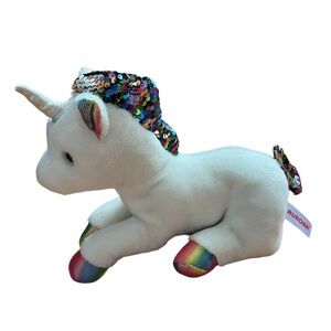 Aurora Rainbow Sequin Unicorn Horse Plush Stuffed Animal Toy White 15 inch White